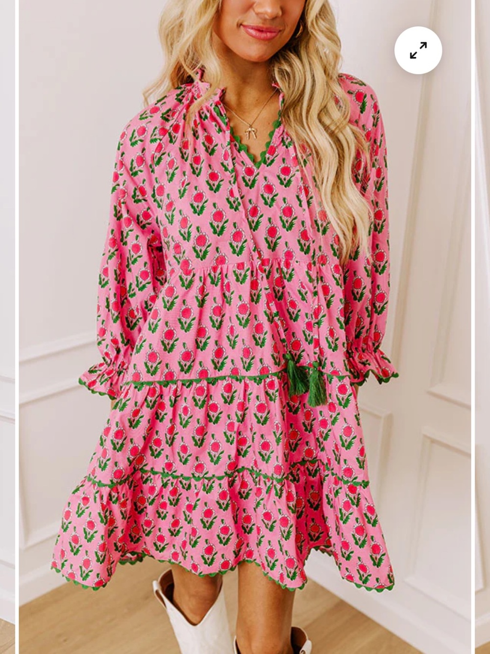 Entro Pink & Green Floral Cotton Mini Dress Sz M - Picture 12 of 14